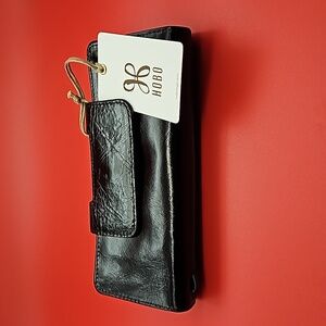 HOBO Nancy CONTINENTAL Wallet 100% Leather Polished Hide Black